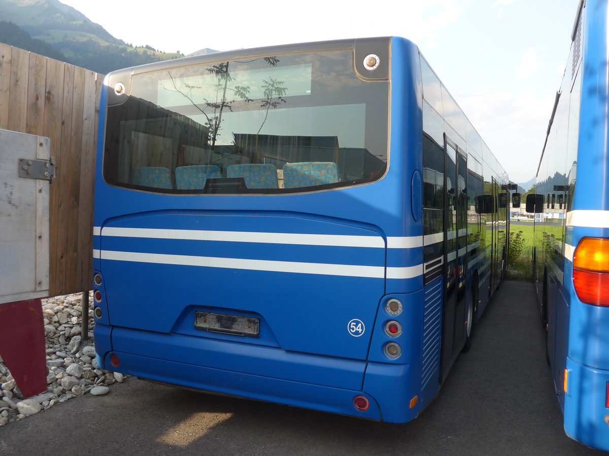 (184'269) - AFA Adelboden - Nr. 54 - Neoplan (ex VBZ Z�rich Nr. 243) am 25. August 2017 in Frutigen, Garage