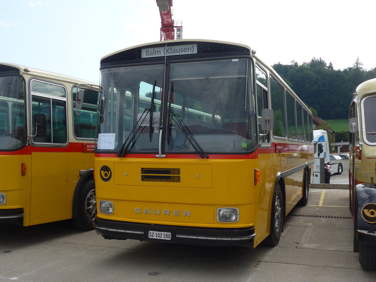 (184'330) - Inkamp, Altendorf - SZ 102'180 - Saurer/T�scher (ex Koch, Giswil; ex Selfors, Meiringen; ex P 24'236) am 26. August 2017 in Oberkirch, CAMPUS Sursee