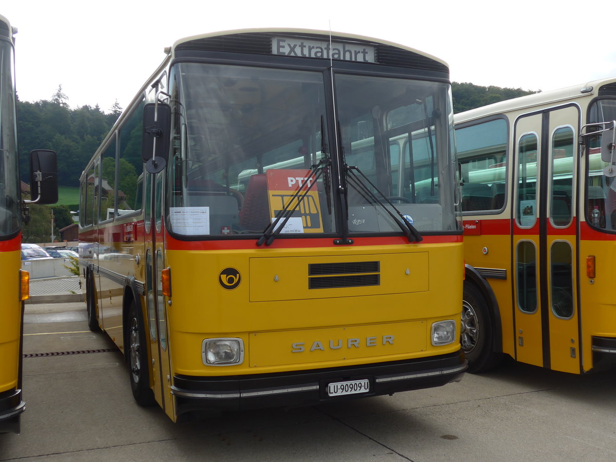 (184'335) - Amstein, Willisau - LU 90'909 U - Saurer/T�scher (ex Allemann, Niederbipp; ex Semadeni, Poschiavo; ex Kasper, Poschiavo; ex PostAuto Graub�nden; ex P 24'285) am 26. August 2017 in Oberkirch, CAMPUS Sursee