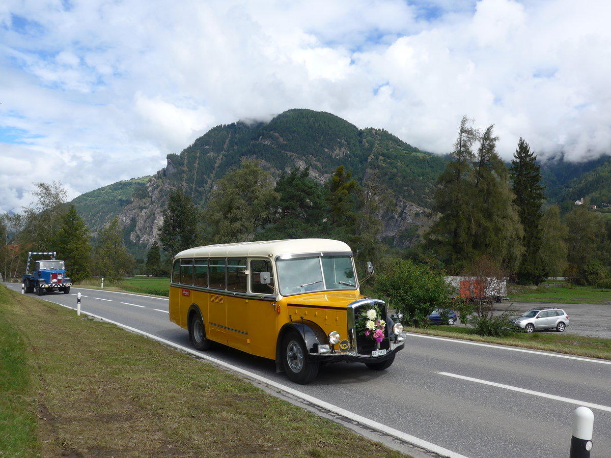 (184'876) - Bl�chlinger, Endingen - AG 69'937 - Saurer/T�scher (ex Dubach, Walde; ex Spescha, Andiast) am 16. September 2017 in Cazis, B�ndner Arena