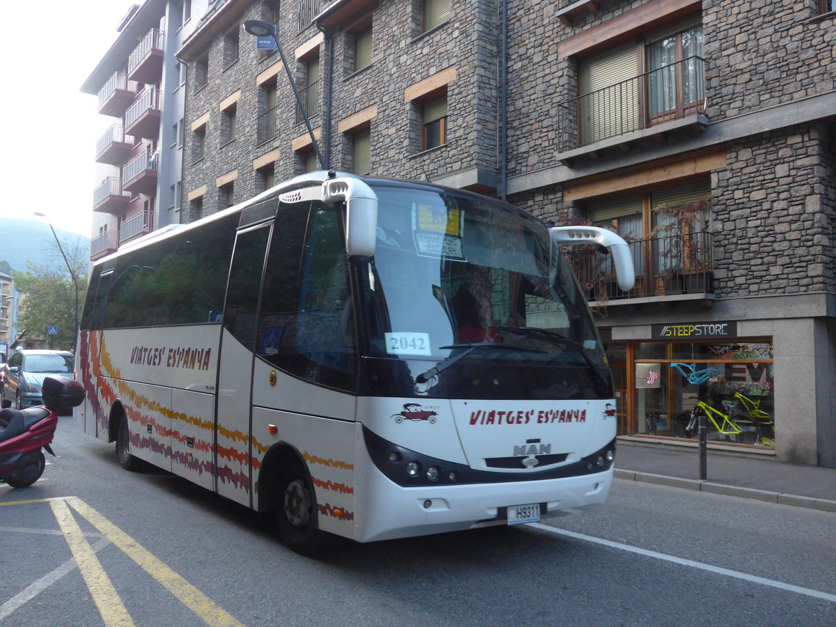 (185'286) - Viatges Espanya, Sant Juli� de L�ria - H9311 - MAN/Beulas am 27. September 2017 in La Massana, El Pui