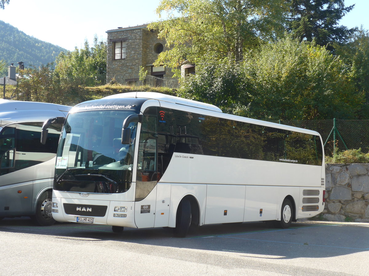 (185'370) - Aus Deutschland: R�ttgen, Untersteinach - KU-MR 401 - MAN am 27. September 2017 in Ordino, Carparkplatz