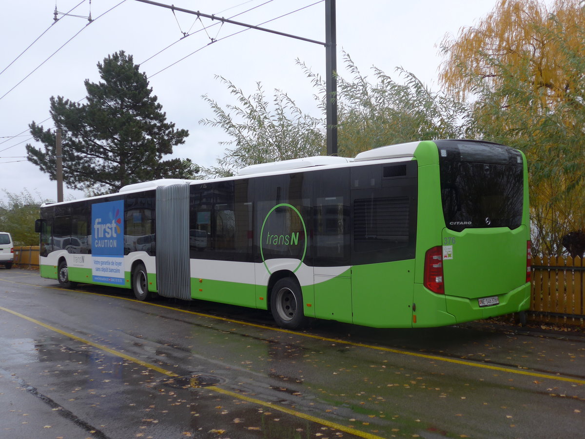 (186'586) - transN, La Chaux-de-Fonds - Nr. 376/NE 146'376 - Mercedes am 25. November 2017 in Neuch�tel, D�p�t