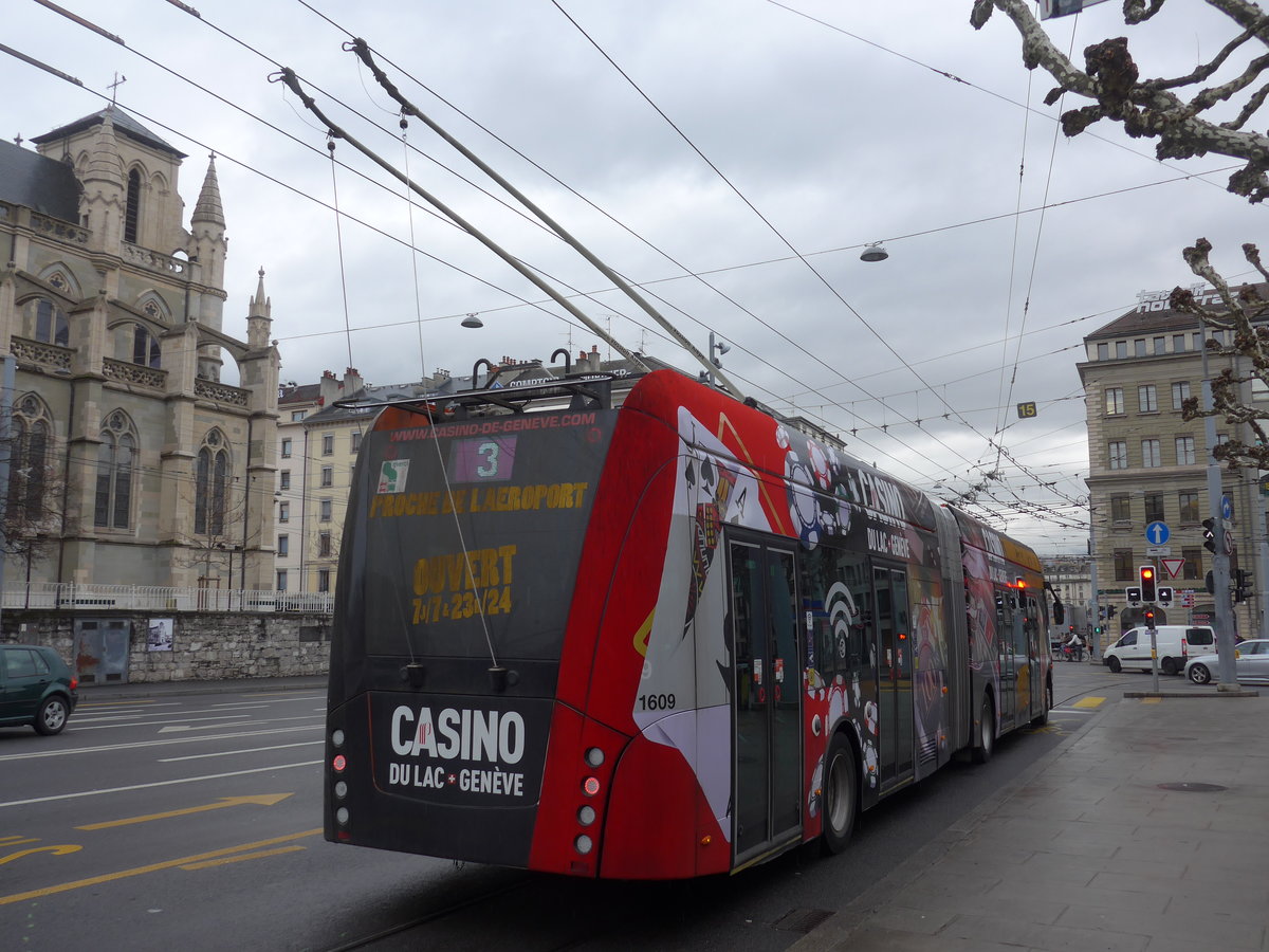 (189'169) - TPG Gen�ve - Nr. 1609 - Van Hool Gelenktrolleybus am 12. M�rz 2018 in Gen�ve, Place des Vingt-Deux-Cantons