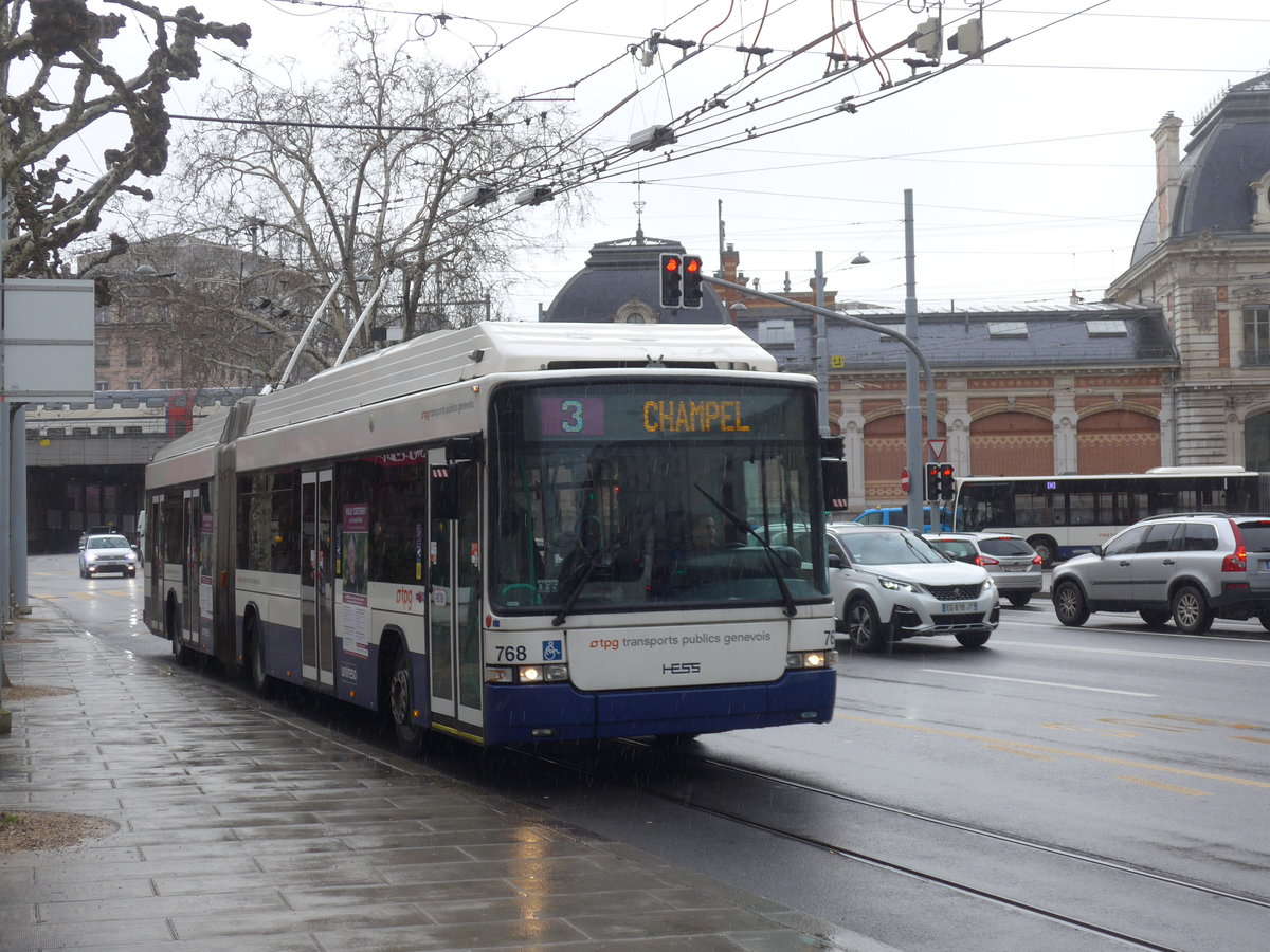 (189'193) - TPG Gen�ve - Nr. 768 - Hess/Hess Gelenktrolleybus am 12. M�rz 2018 in Gen�ve, Place des Vingt-Deux-Cantons