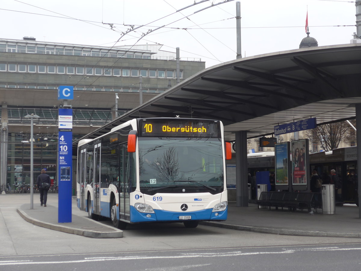 (189'305) - VBL Luzern - Nr. 619/LU 15'008 - Mercedes am 17. M�rz 2018 beim Bahnhof Luzern
