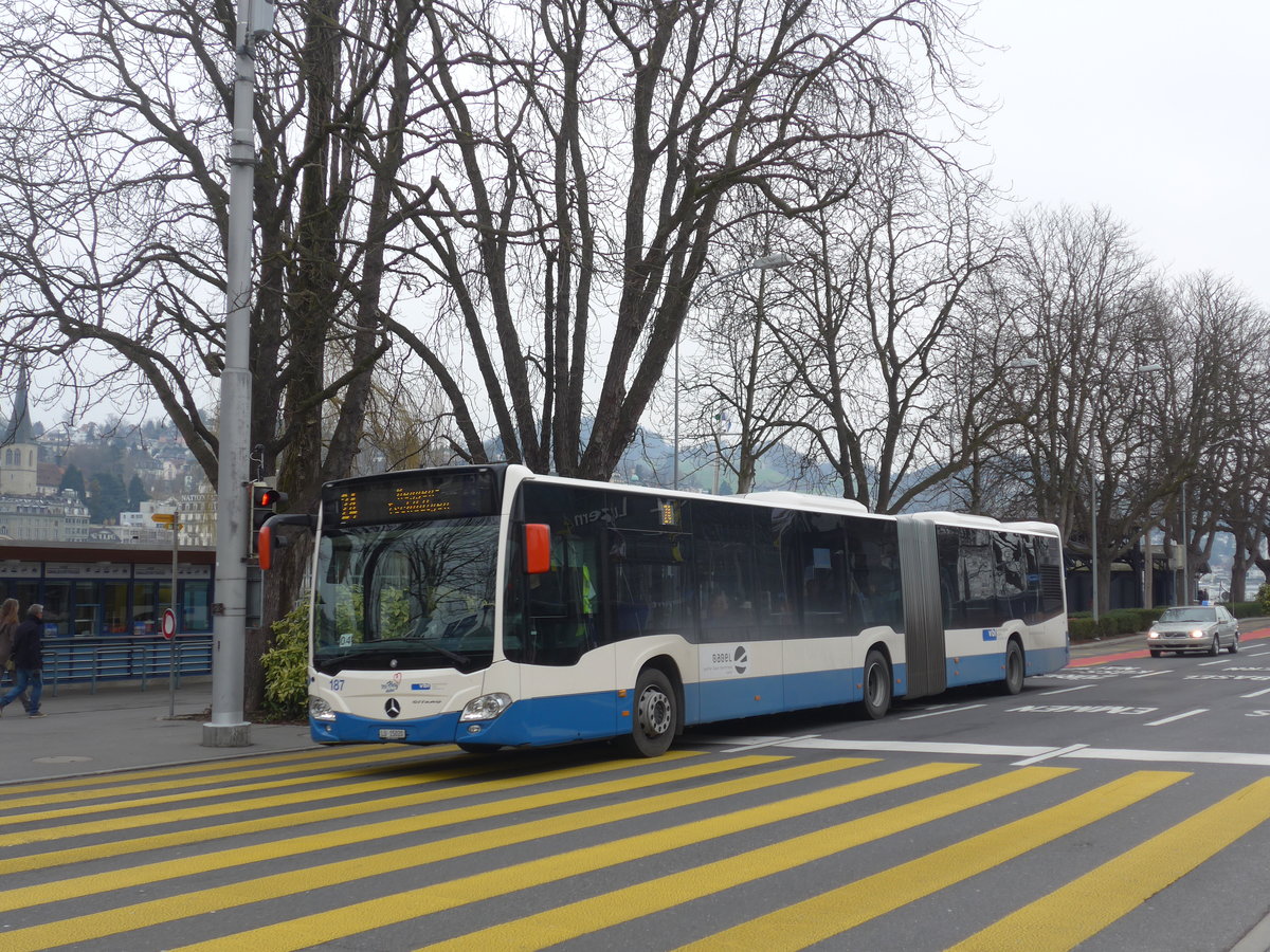 (189'310) - VBL Luzern - Nr. 187/LU 15'020 - Mercedes am 17. M�rz 2018 beim Bahnhof Luzern