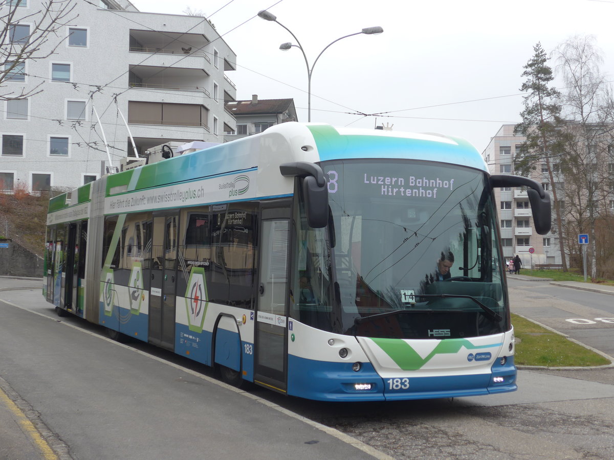 (189'354) - VBZ Z�rich - Nr. 183 - Hess/Hess Gelenktrolleybus am 17. M�rz 2018 in Luzern, W�rzenbach (Einsatz VBL)
