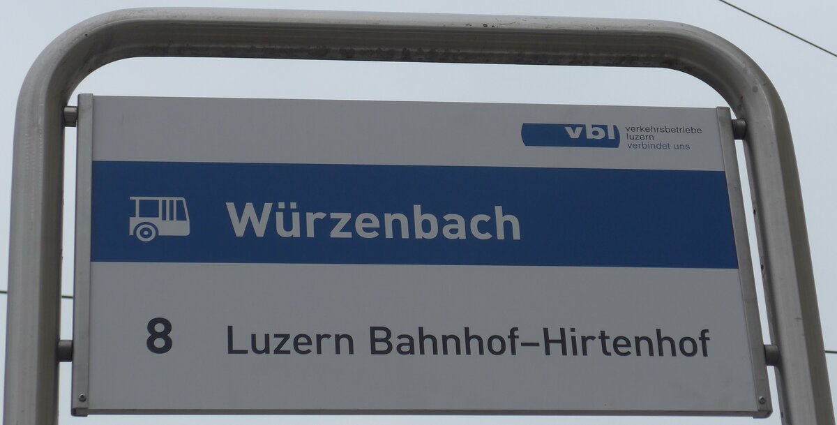 (189'356) - vbl-Haltestellenschild - Luzern, W�rzenbach - am 17. M�rz 2018