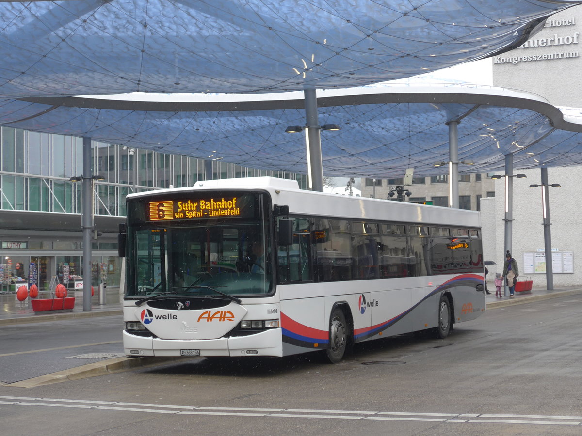 (189'476) - AAR bus+bahn, Aarau - Nr. 156/AG 368'156 - Scania/Hess am 19. M�rz 2018 beim Bahnhof Aarau