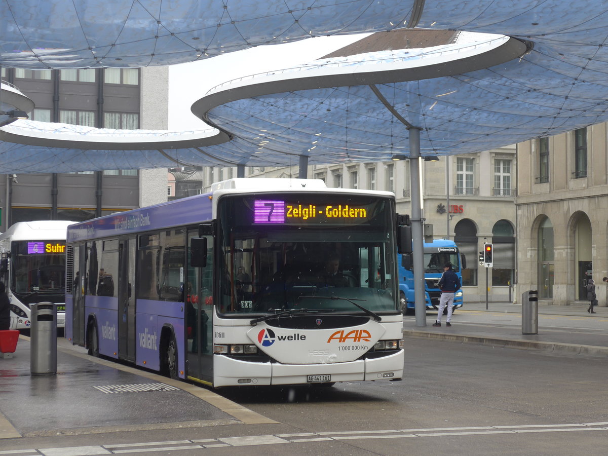 (189'483) - AAR bus+bahn, Aarau - Nr. 161/AG 441'161 - Scania/Hess am 19. M�rz 2018 beim Bahnhof Aarau