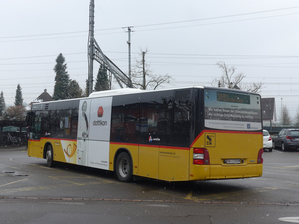 (189'511) - Geissmann, H�gglingen - AG 413'690 - MAN am 19. M�rz 2018 beim Bahnhof Wohlen