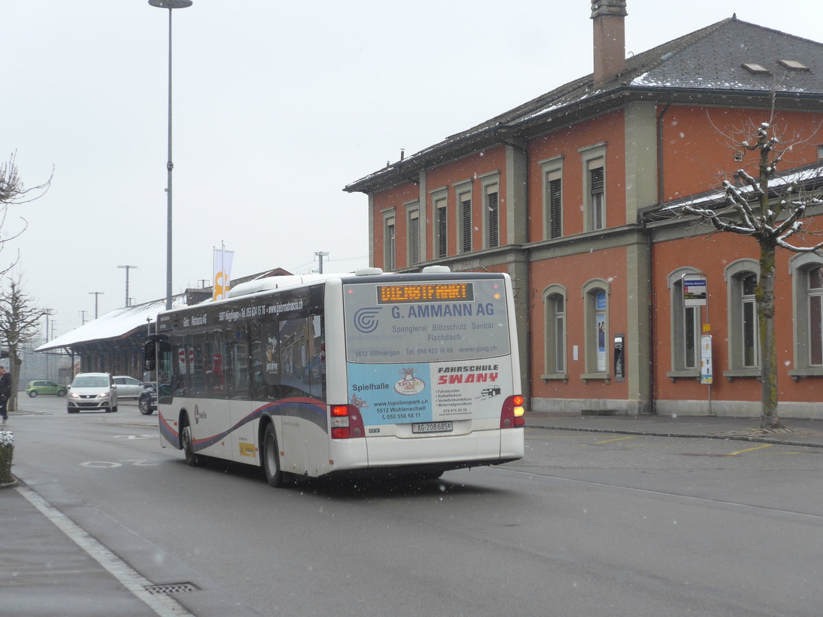 (189'515) - Geissmann, H�gglingen - AG 208'685 - MAN am 19. M�rz 2018 beim Bahnhof Wohlen