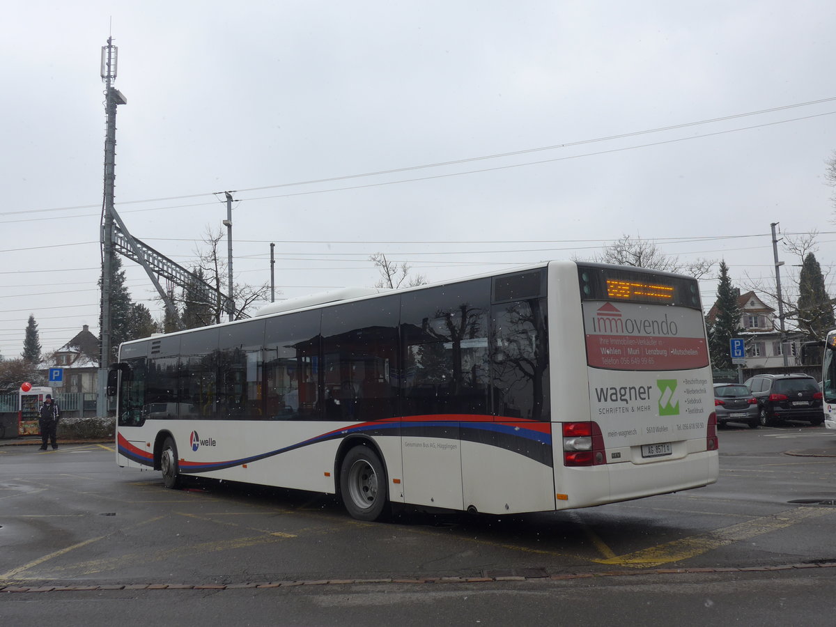 (189'523) - Geissmann, H�gglingen - AG 8571 - MAN am 19. M�rz 2018 beim Bahnhof Wohlen