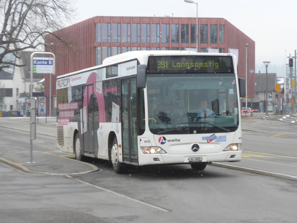 (189'535) - Knecht, Windisch - Nr. 473/AG 6080 - Mercedes (ex Nr. 73) am 19. M�rz 2018 beim Bahnhof Lenzburg