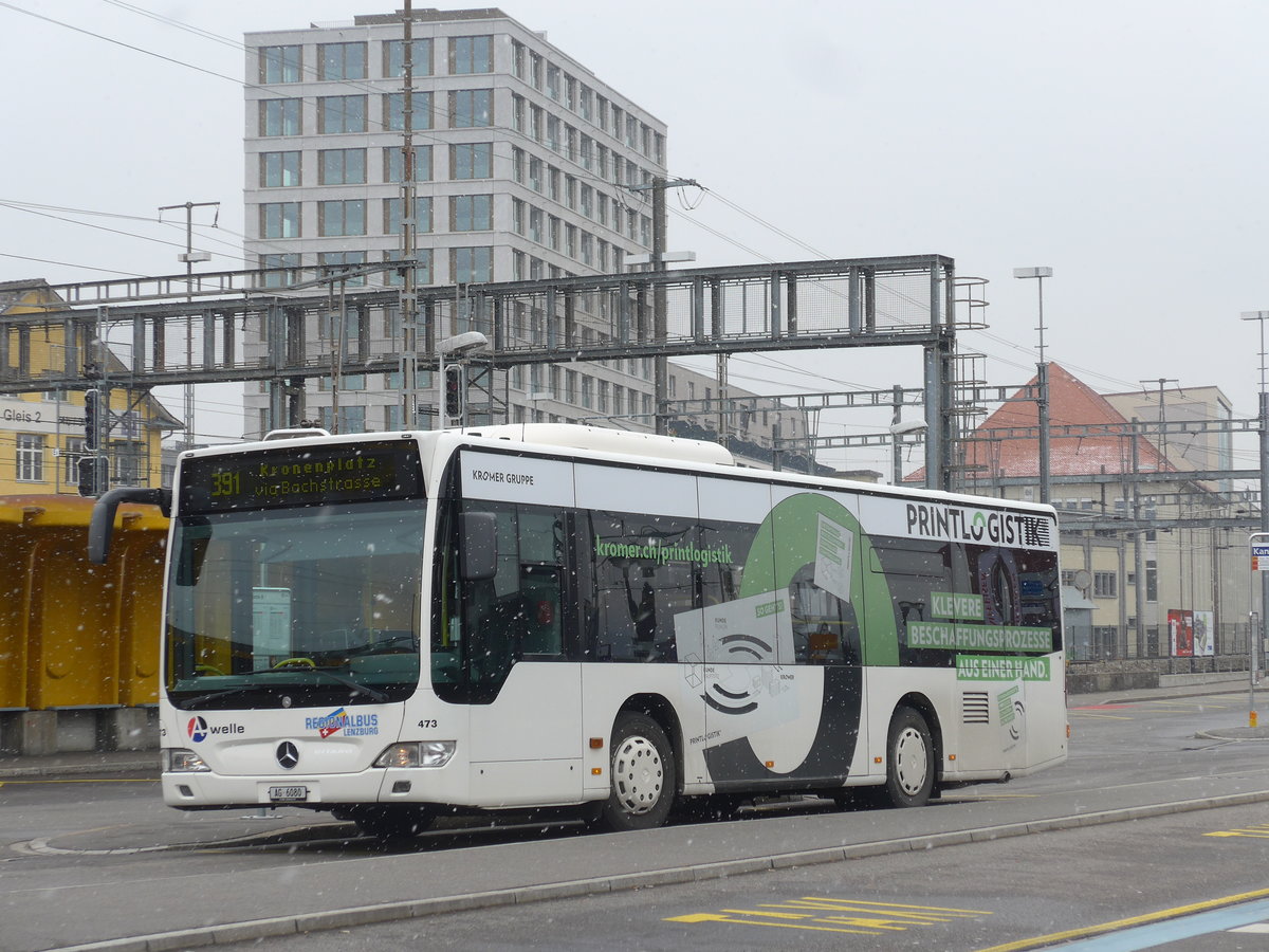 (189'543) - Knecht, Windisch - Nr. 473/AG 6080 - Mercedes (ex Nr. 73) am 19. M�rz 2018 beim Bahnhof Lenzburg