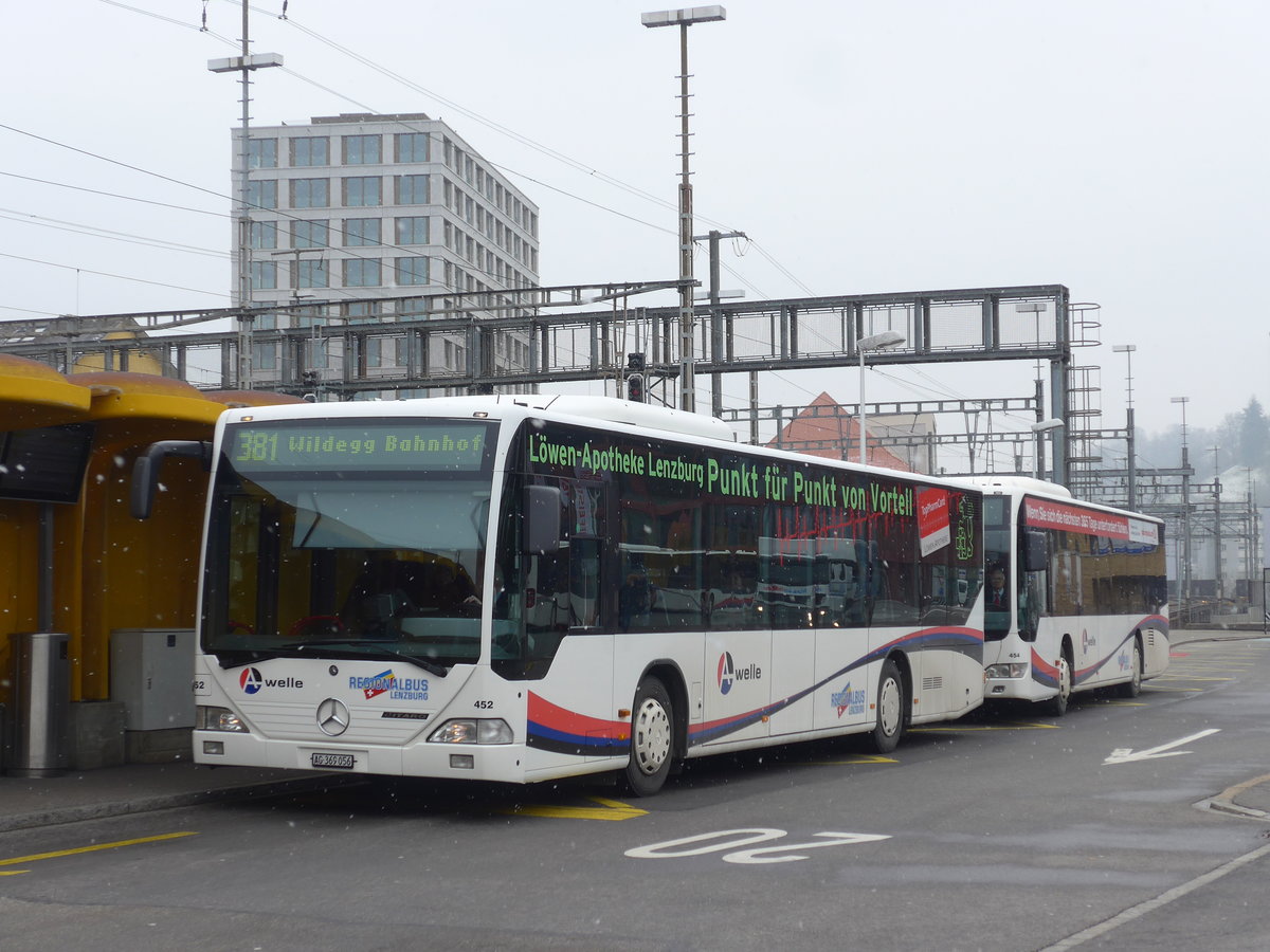 (189'546) - Knecht, Windisch - Nr. 452/AG 369'056 - Mercedes (ex Nr. 52) am 19. M�rz 2018 beim Bahnhof Lenzburg