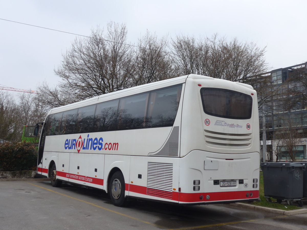 (189'552) - Aus Kroatien: Croatia Bus, Zagreb - ZG 9281-FF - Volvo am 19. M�rz 2018 in Z�rich, Sihlquai