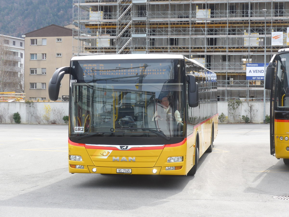 (189'726) - TMR Martigny - VS 7145 - MAN am 30. M�rz 2018 beim Bahnhof Martigny