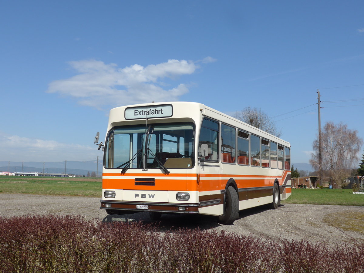 (190'054) - Wegm�ller, M�nsingen - BE 399'675 - FBW/R&J (ex Bamert, Wollerau) am 7. April 2018 in Lyssach, Museum Lorenz