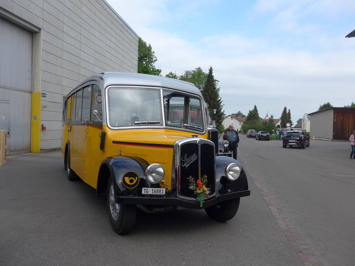 (192'383) - Zollikofer, Berg - TG 16'881 - Saurer/H�nni (ex Reusser, Thun; ex Kontiki, Wettingen; ex Nussbaumer, Ganterschwil) am 5. Mai 2018 in Attikon, Wegm�ller