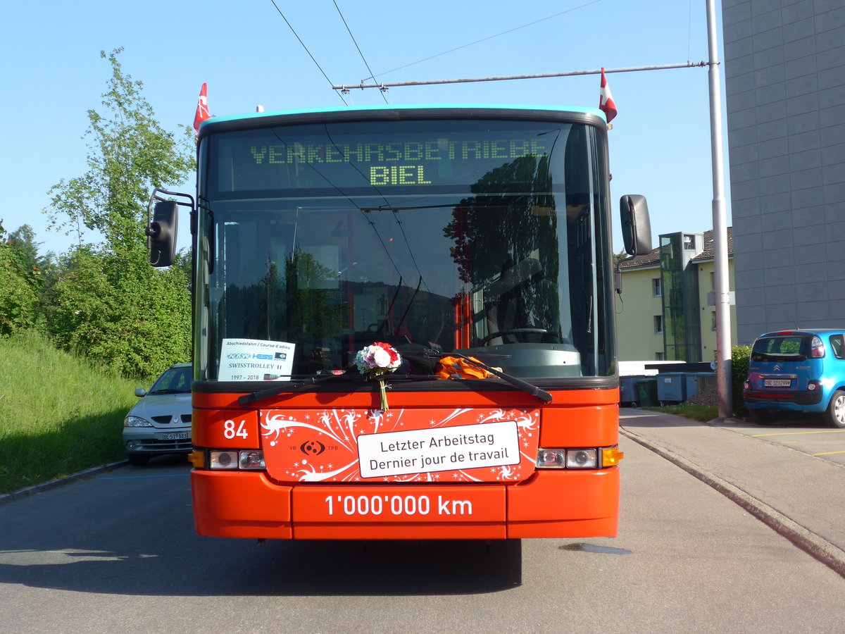 (192'917) - VB Biel - Nr. 84 - NAW/Hess Gelenktrolleybus am 6. Mai 2018 in Biel, Vorh�lzli