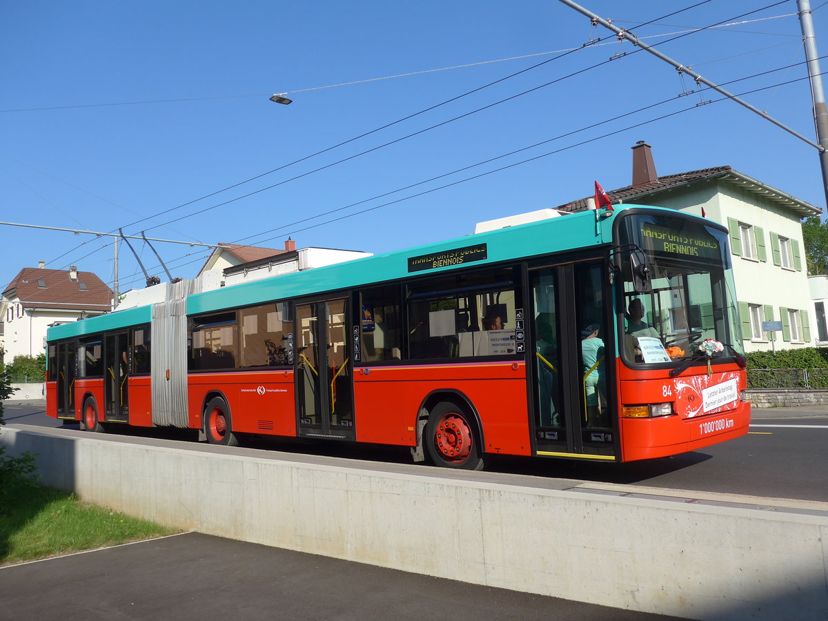(192'927) - VB Biel - Nr. 84 - NAW/Hess Gelenktrolleybus am 6. Mai 2018 in Biel, B�ttenbergstrasse