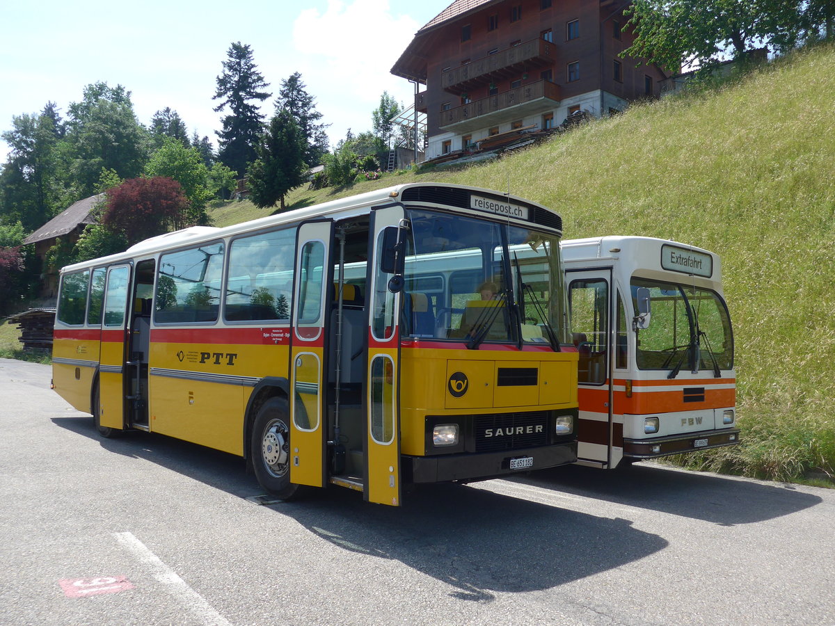 (193'710) - Bernair, M�nsingen - BE 651'182 - Saurer/T�scher (ex Schebath, Lauerz; ex Albin, F�llanden; ex Heim, Flums) am 3. Juni 2018 beim Bahnhof Emmenmatt