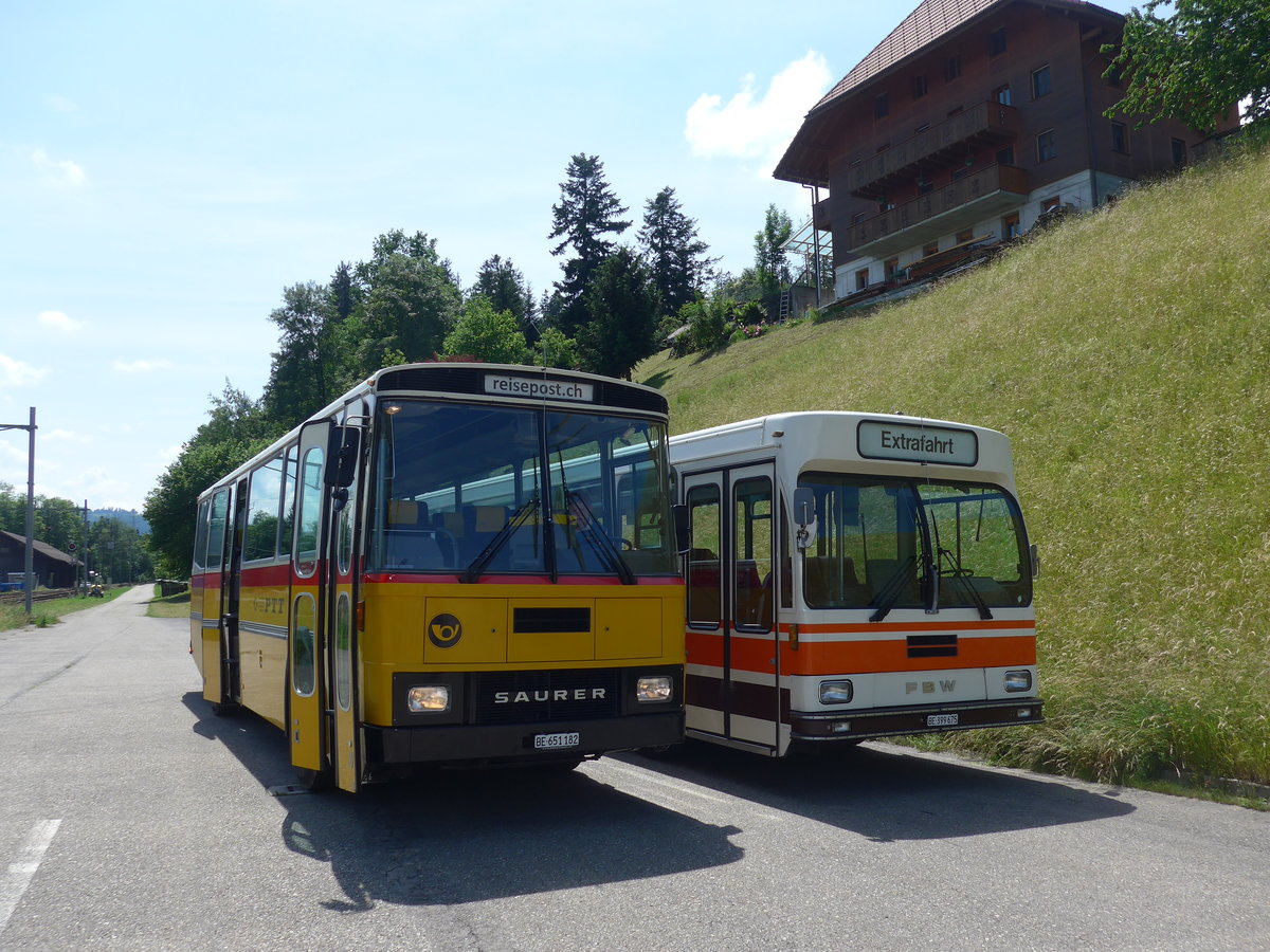 (193'712) - Bernair, M�nsingen - BE 651'182 - Saurer/T�scher (ex Schebath, Lauerz; ex Albin, F�llanden; ex Heim, Flums) am 3. Juni 2018 beim Bahnhof Emmenmatt