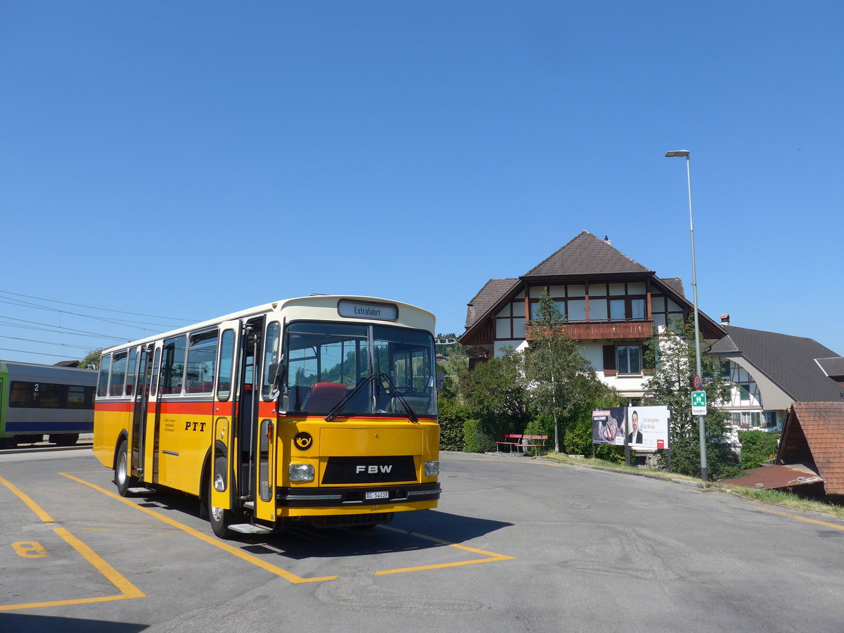 (194'480) - Birchler, Remetschwil - AG 54'039 - FBW/T�scher (ex Gerber, Winkel; ex Eggenberger, M�riken; ex Tanner, Bubendorf; ex P 24'803) am 1. Juli 2018 beim Bahnhof Biglen