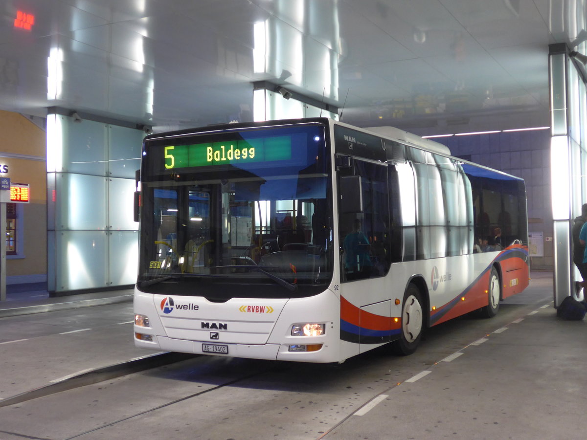 (195'946) - RVBW Wettingen - Nr. 92/AG 19'402 - MAN/G�ppel am 17. August 2018 beim Bahnhof Baden