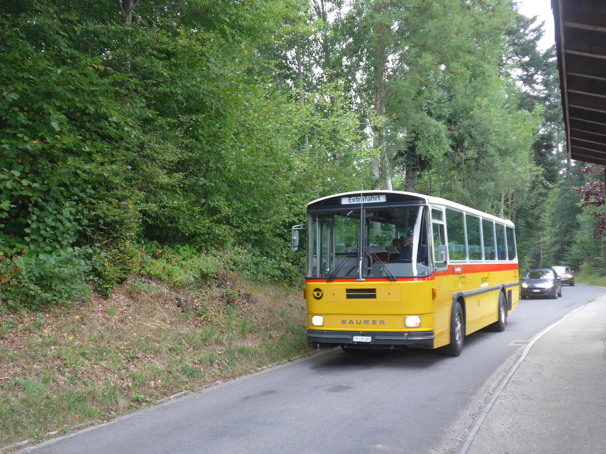 (196'380) - Eichenberger, B�singen - FR 335'303 - Saurer/R&J (ex Schlapp, Cottens; ex Ruklic, Schaffhausen; ex Heim, Flums; ex Frigg, Zernez; ex P 24'279) am 2. September 2018 in Emmenmatt, Moosegg