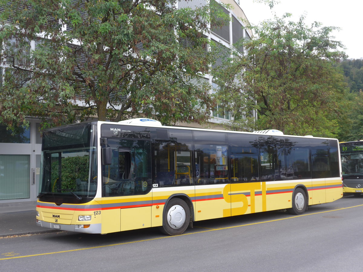 (197'905) - STI Thun - Nr. 123/BE 700'123 - MAN am 22. September 2018 bei der Schiffl�ndte Thun
