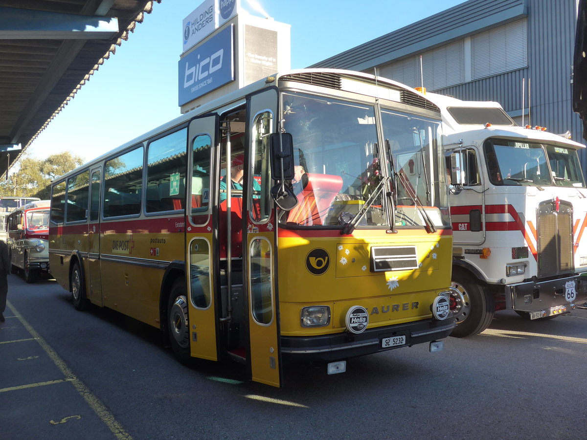 (198'135) - F�ssler, Unteriberg - Nr. 6/SZ 5232 - Saurer/R&J (ex Sch�rch, Gutenburg Nr. 6; ex P 24'358) am 13. Oktober 2018 in Sch�nis, Bicoareal