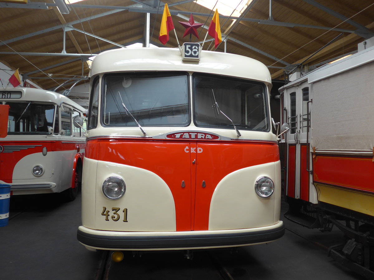 (198'802) - DPP Praha - Nr. 431 - Tatra Trolleybus (ex DPB Bratislava/SK; ex DPMIJ Liberec; ex DPP Praha Nr. 431) am 20. Oktober 2018 in Praha, �PNV-Museum
