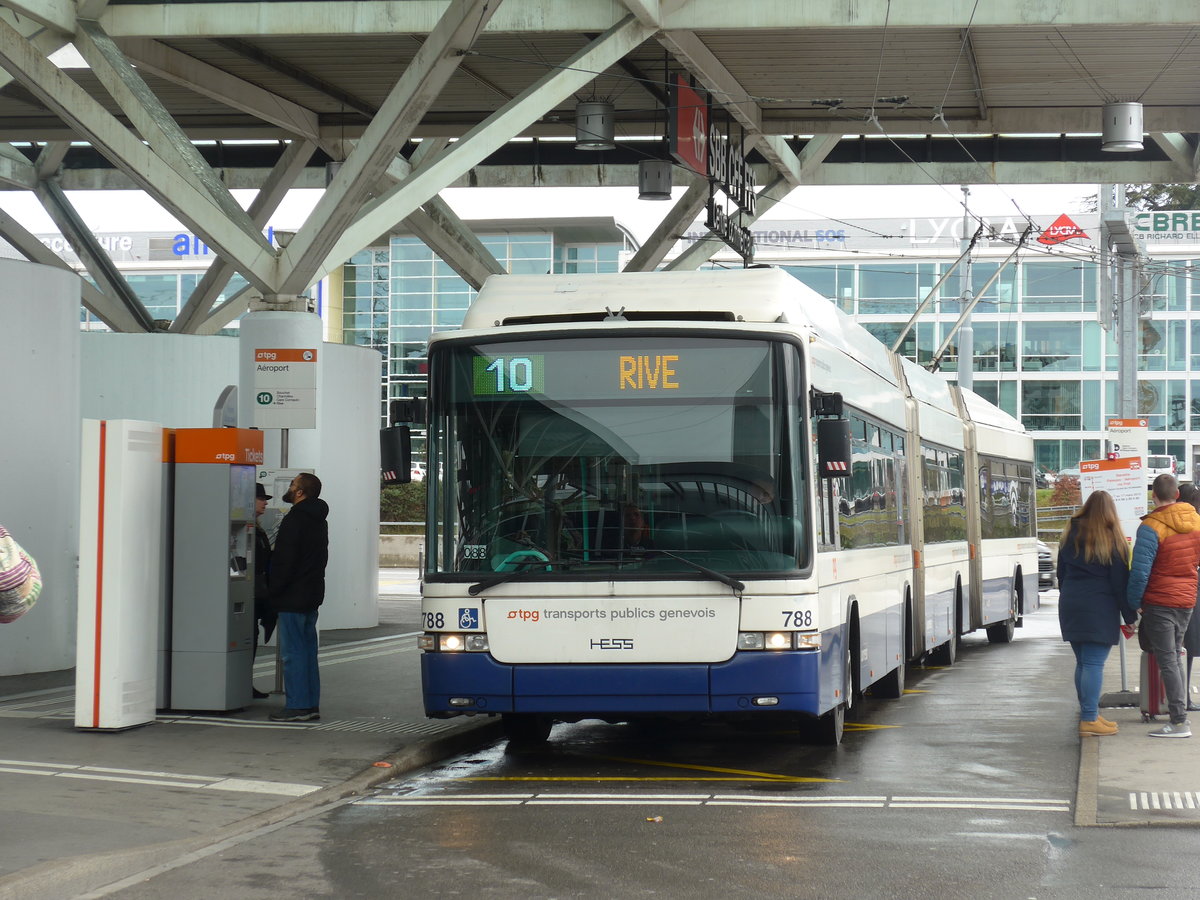 (202'271) - TPG Gen�ve - Nr. 788 - Hess/Hess Doppelgelenktrolleybus am 11. M�rz 2019 in Gen�ve, A�roport