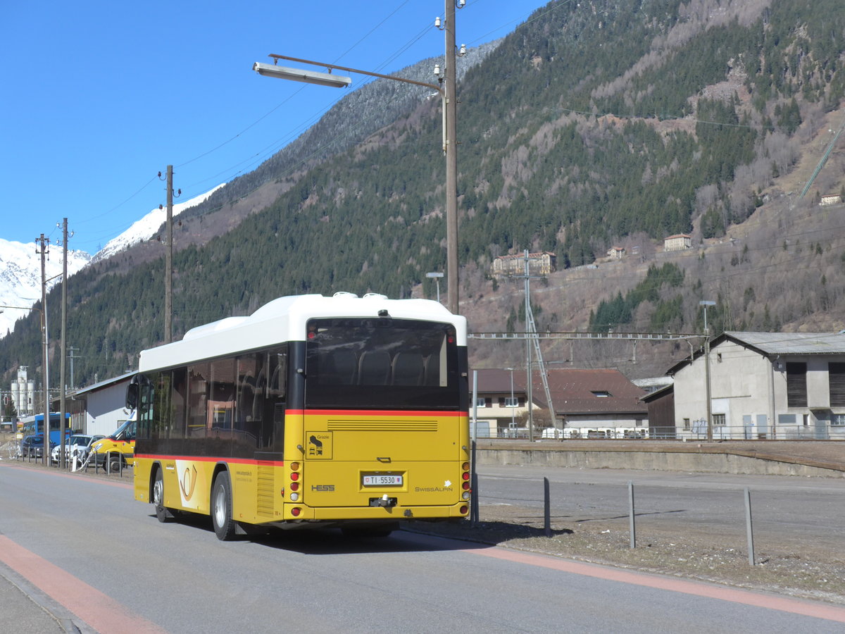 (202'554) - Barenco, Faido - TI 5530 - Scania/Hess am 19. M�rz 2019 beim Bahnhof Ambr�-Piotta