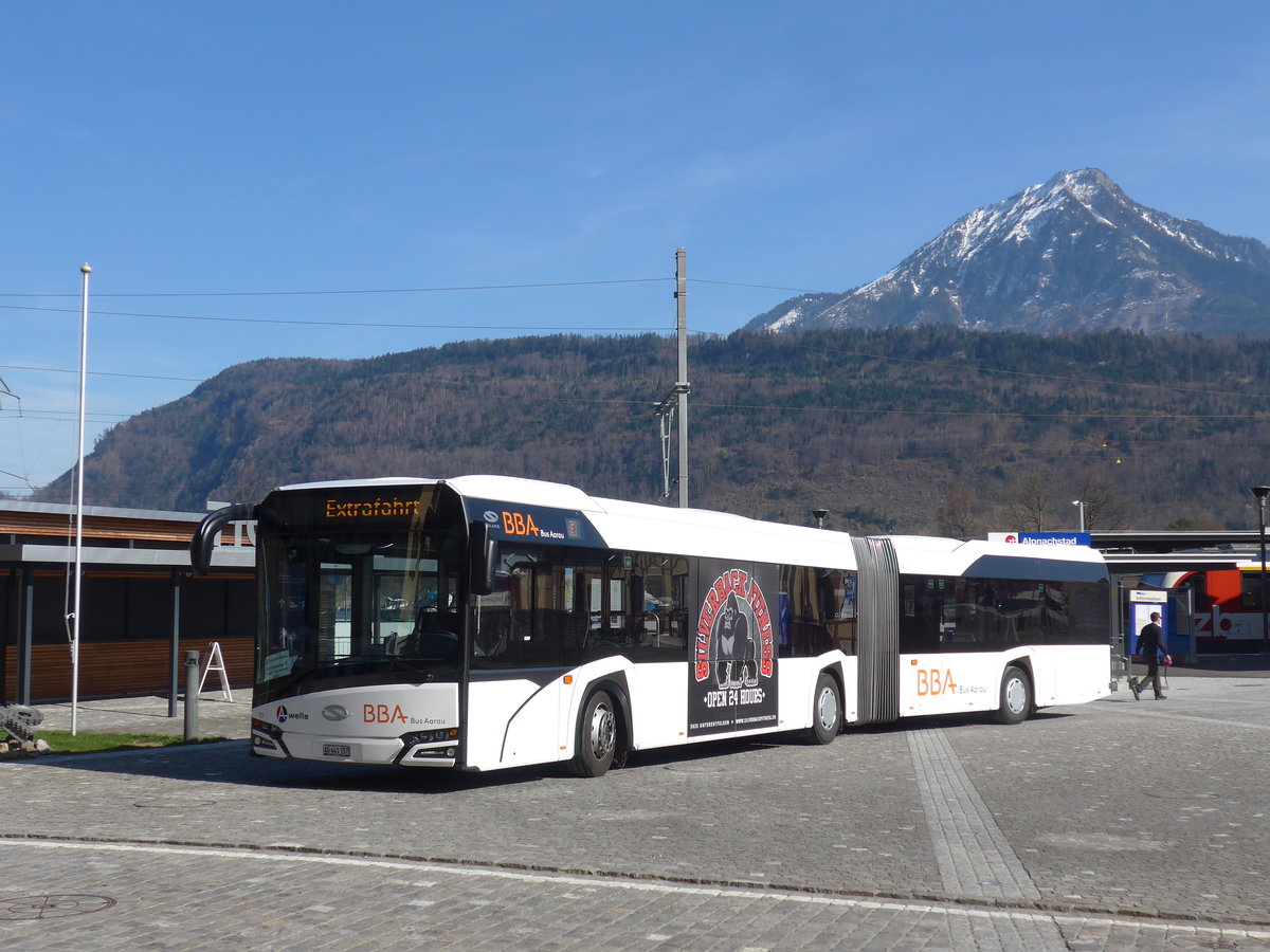 (202'873) - BBA Aarau - Nr. 157/AG 441'157 - Solaris am 22. M�rz 2019 beim Bahnhof Alpnachstad