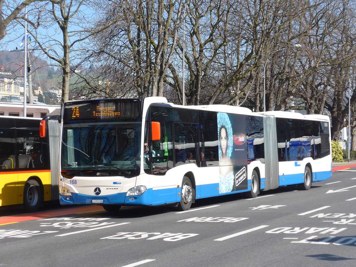 (202'970) - VBL Luzern - Nr. 168/LU 250'398 - Mercedes am 23. M�rz 2019 beim Bahnhof Luzern