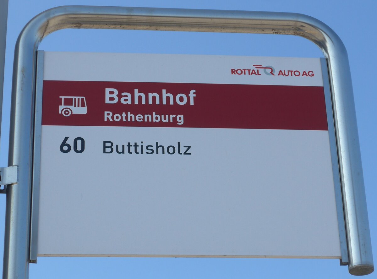 (203'348) - ROTTAL AUTO AG-Haltestellenschild - Rothenburg, Bahnhof - am 30. M�rz 2019