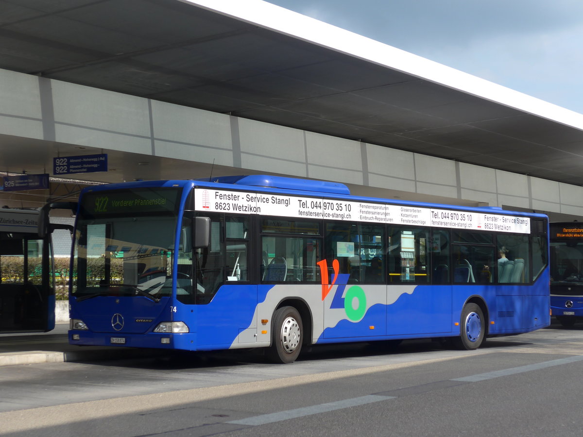 (203'539) - VZO Gr�ningen - Nr. 74/ZH 158'874 - Mercedes am 7. April 2019 beim Bahnhof Meilen