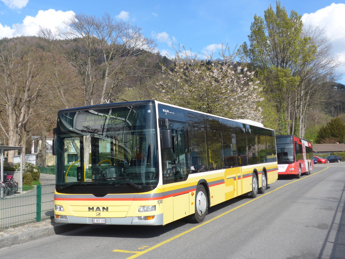 (203'797) - STI Thun - Nr. 138/BE 801'138 - MAN am 18. April 2019 bei der Schiffl�ndte Thun