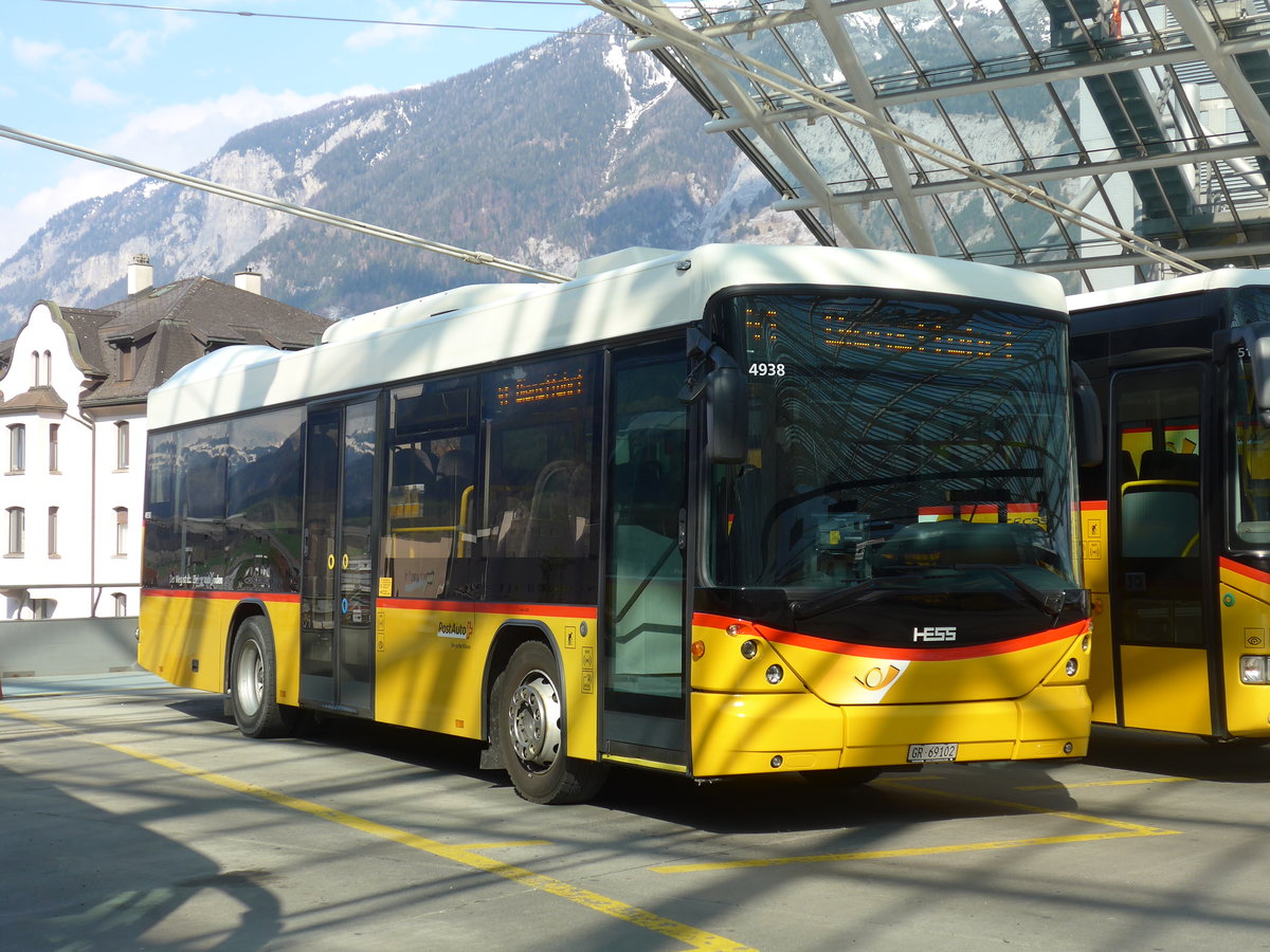 (203'812) - PostAuto Graub�nden - GR 69'102 - Scania/Hess am 19. April 2019 in Chur, Postautostation
