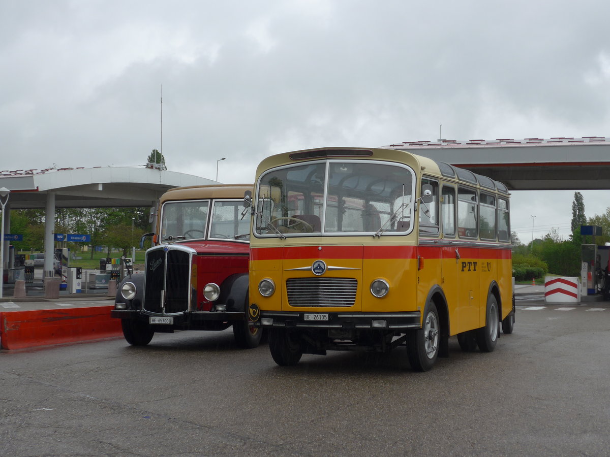 (203'927) - Aus der Schweiz: Schmid, Th�rishaus - Nr. 9/BE 26'105 - Saurer/R&J (ex Geiger, Adelboden Nr. 9) am 26. April 2019 in Orschwiller, Rastst�tte