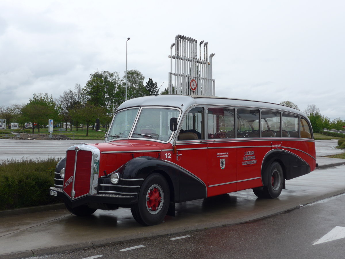 (203'935) - Aus der Schweiz: Meier, Gr�t - Nr. 12/BE 27'216 - FBW/R&J (ex Wespe, Altst�tten; ex AFA Adelboden Nr. 12) am 26. April 2019 in Orschwiller, Rastst�tte