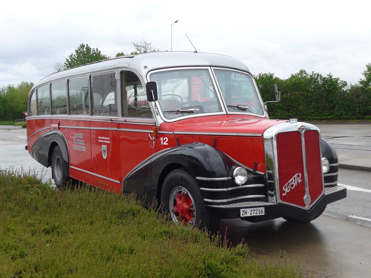 (203'938) - Aus der Schweiz: Meier, Gr�t - Nr. 12/ZH 27'216 - FBW/R&J (ex Wespe, Altst�tten; ex AFA Adelboden Nr. 12) am 26. April 2019 in Orschwiller, Rastst�tte