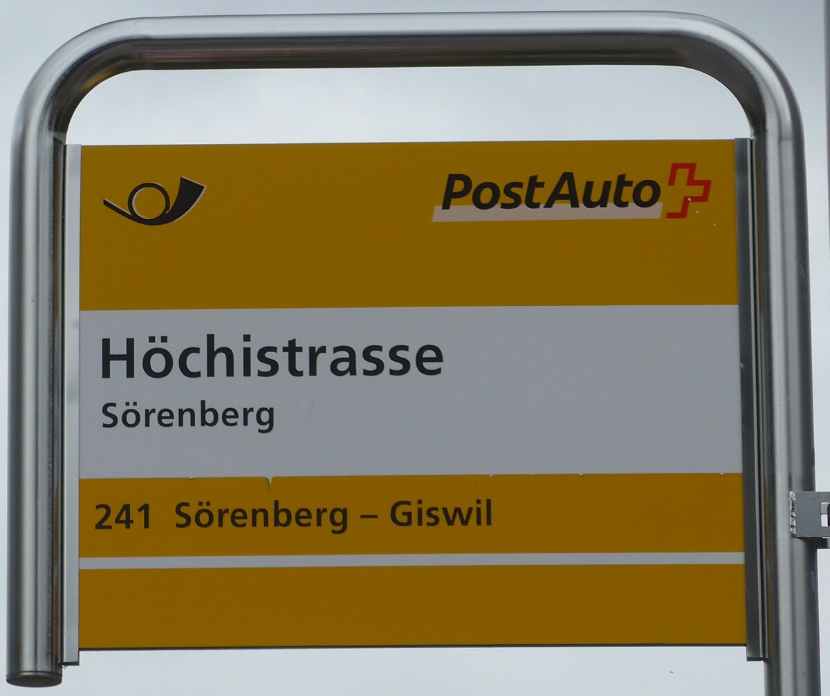 (205'547) - PostAuto-Haltestellenschild - S�renberg, H�chistrasse - am 27. Mai 2019