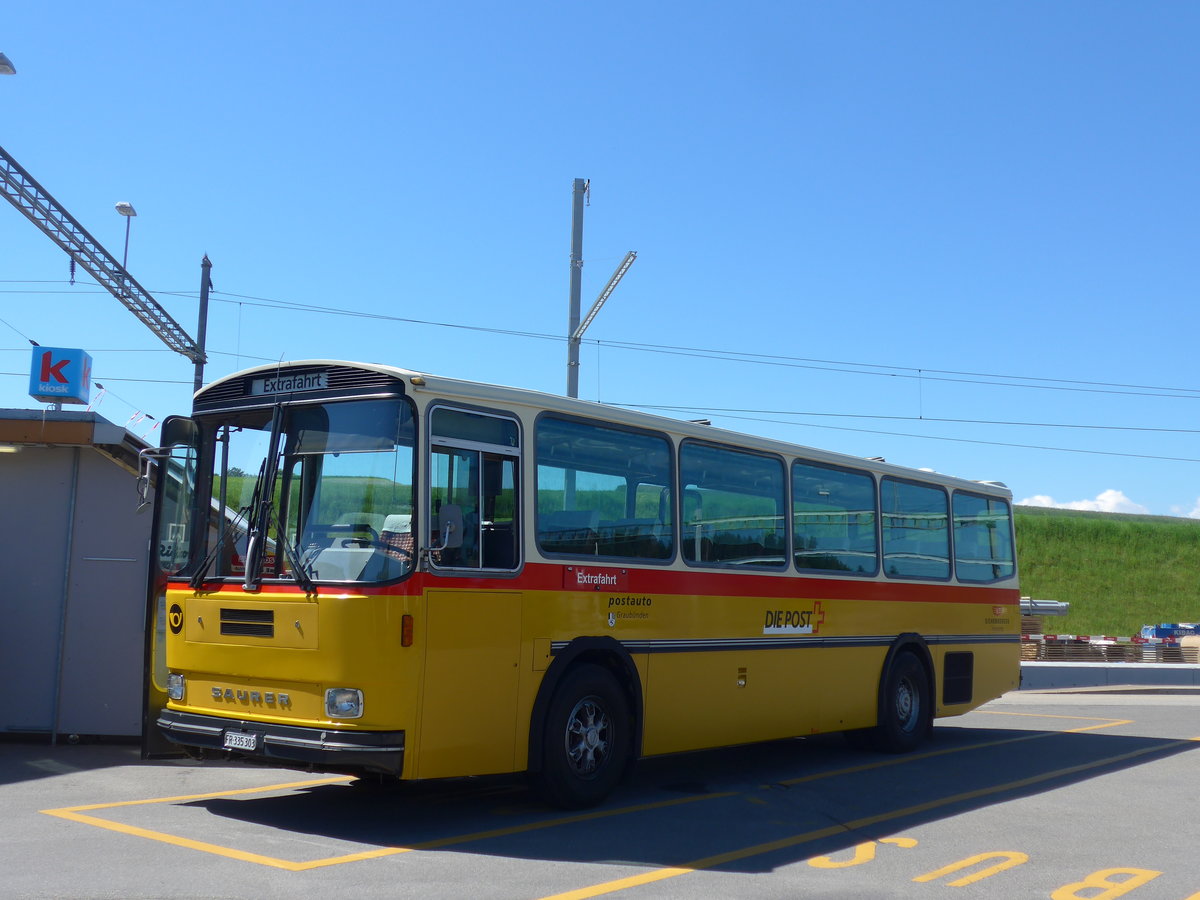 (205'705) - Eichenberger, B�singen - FR 335'303 - Saurer/R&J (ex Schlapp, Cottens; ex Ruklic, Schaffhausen; ex Heim, Flums; ex Frigg, Zernez; ex P 24'279) am 2. Juni 2019 beim Bahnhof Biglen