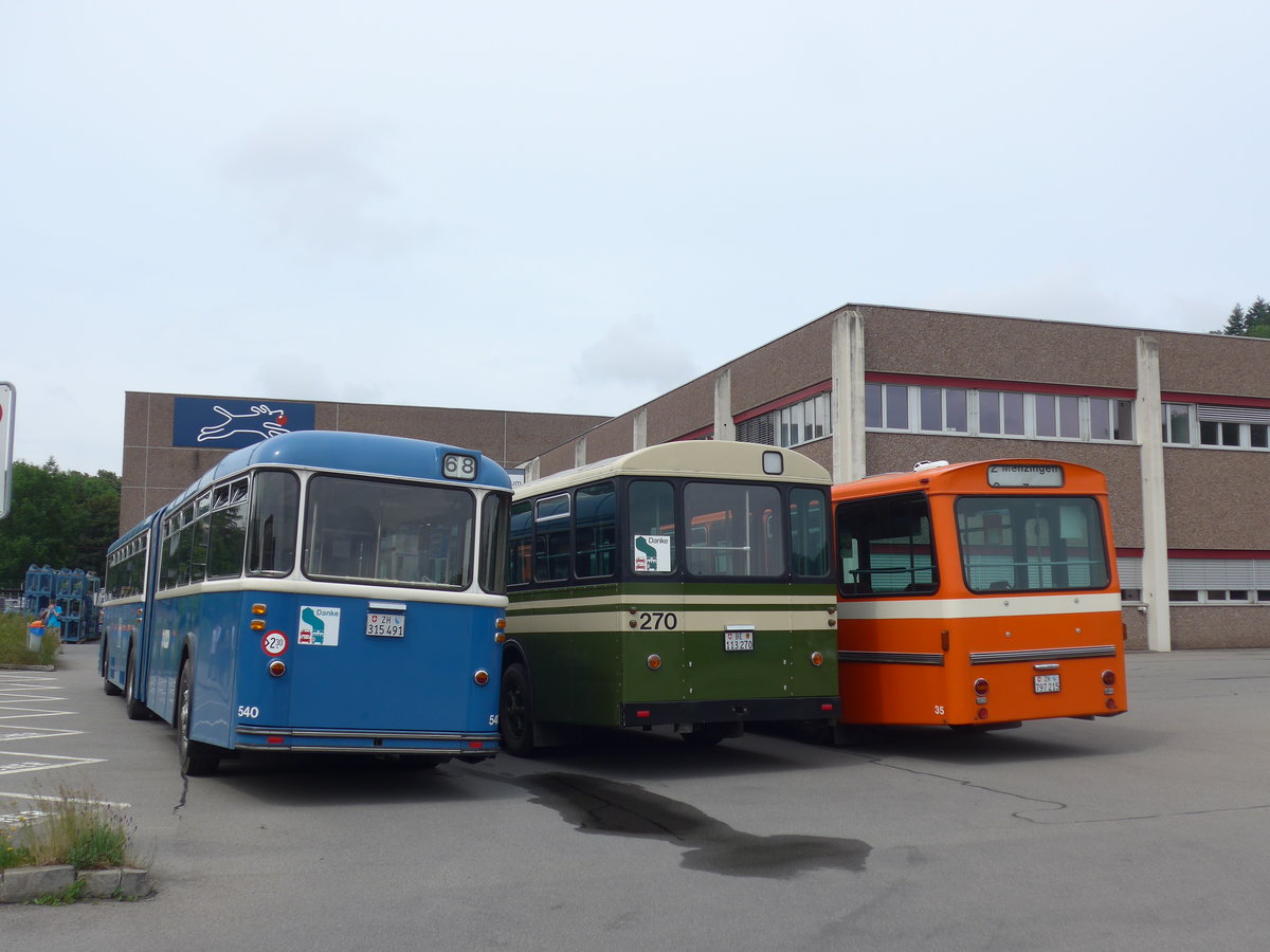 (206'579) - VBZ Z�rich (TMZ) - Nr. 540/ZH 315'491 - Saurer/Saurer (ex Nr. 7540; ex Nr. 540) + SVB Bern (Bernmobil historique) - Nr. 270/BE 113'270 - FBW/SWS-Gangloff + ZVB Zug (RWB) - Nr. 35/ZH 797'215 - FBW/Hess am 22. Juni 2019 in Emmenbr�cke, Debrunner Acifer