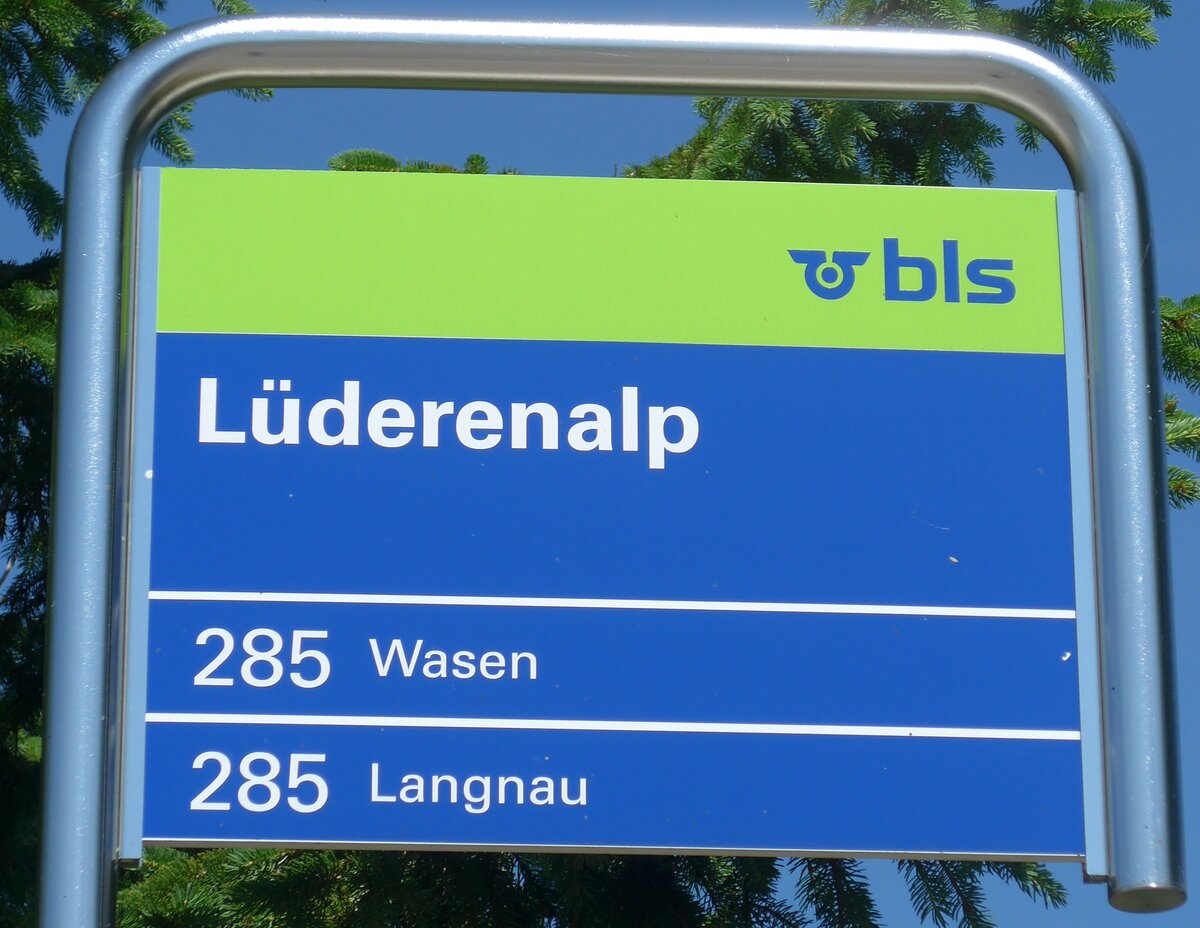 (206'879) - bls-Haltestellenschild - L�derenalp, L�derenalp - am 30. Juni 2019